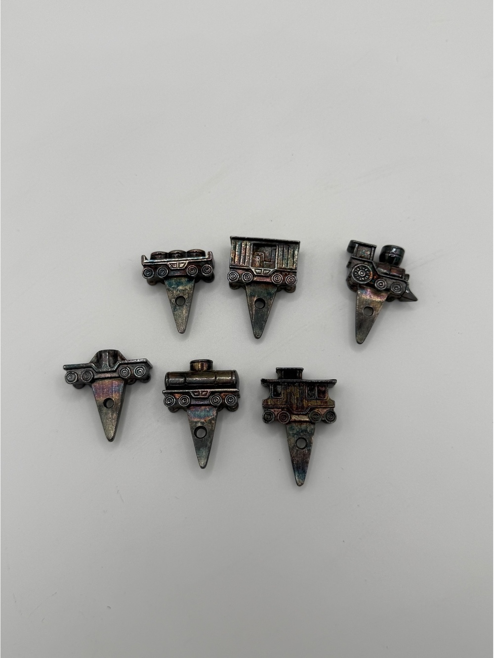Train Shaped Metal Set of 6 Locomotive Railroad Birthday Candle Holders